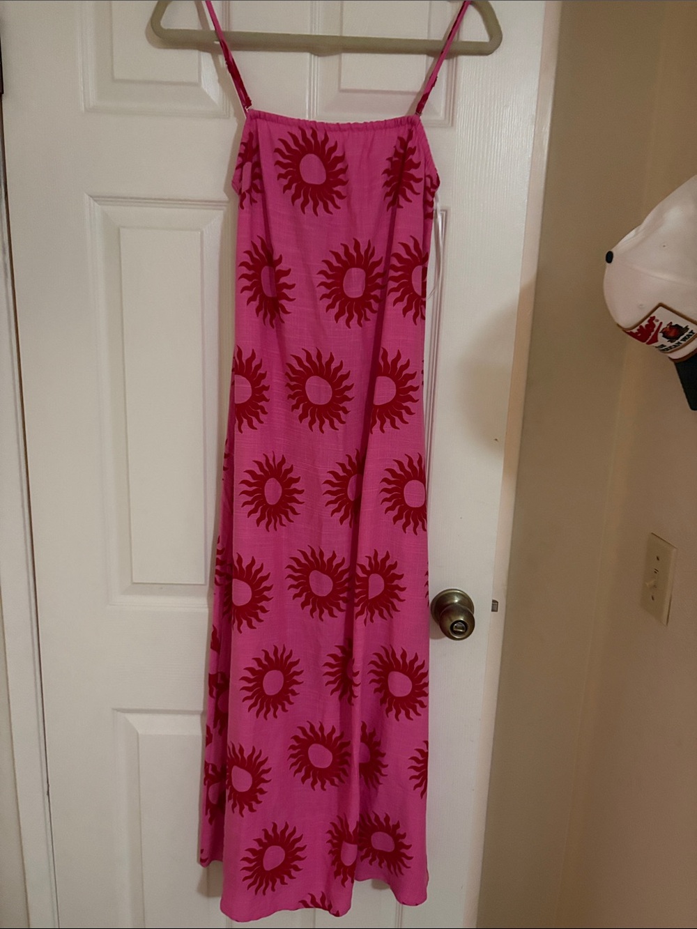 Pink Sun-Print Maxi Dress - Sleeveless Strappy Style NWOT